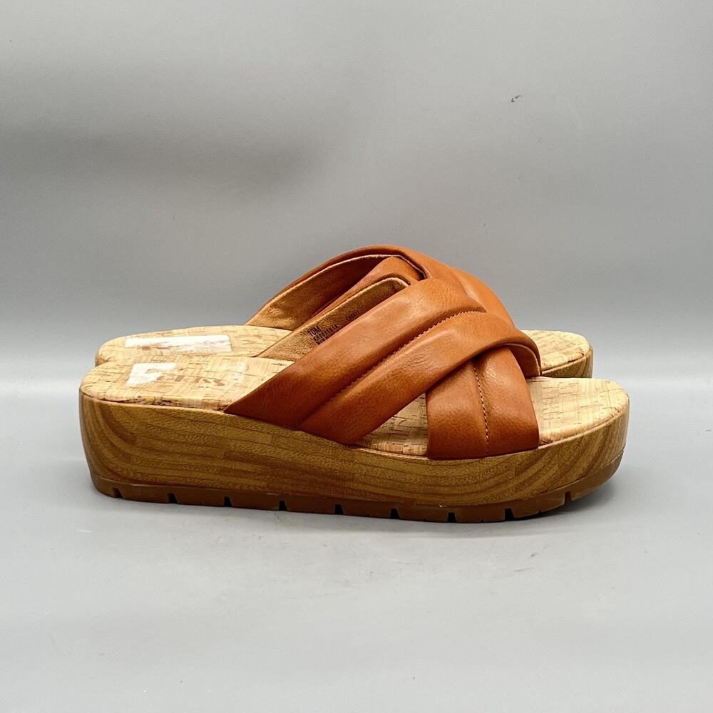Korks Sandals Womens 10 Brown Vegan Crisscross Slide Wedge Platform Shoes